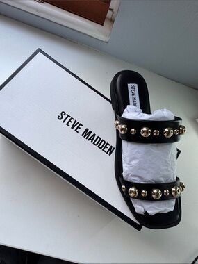 Steve Madden Black Studded Double-Strap Slide Sandals